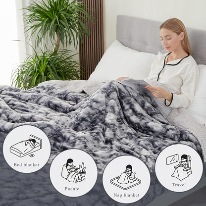 Sherpa Fleece Blanket 500GSM Three-Layer Warm Throw Blanket for Sofa Couch Bed Camping - Soft Plush Blanket All Seasons Navy Blue Beige Dark Gray Tie-dye Grey