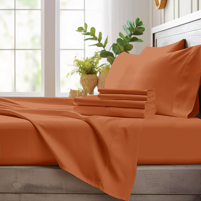 Bamboo Cooling Sheet Set 4-Piece – Cooling Bamboo Fiber Fitted Sheet, Flat Sheet & 2 Pillowcases for Hot Sleepers, Extra Deep Pocket, Twin Full Queen King, 17 Colors