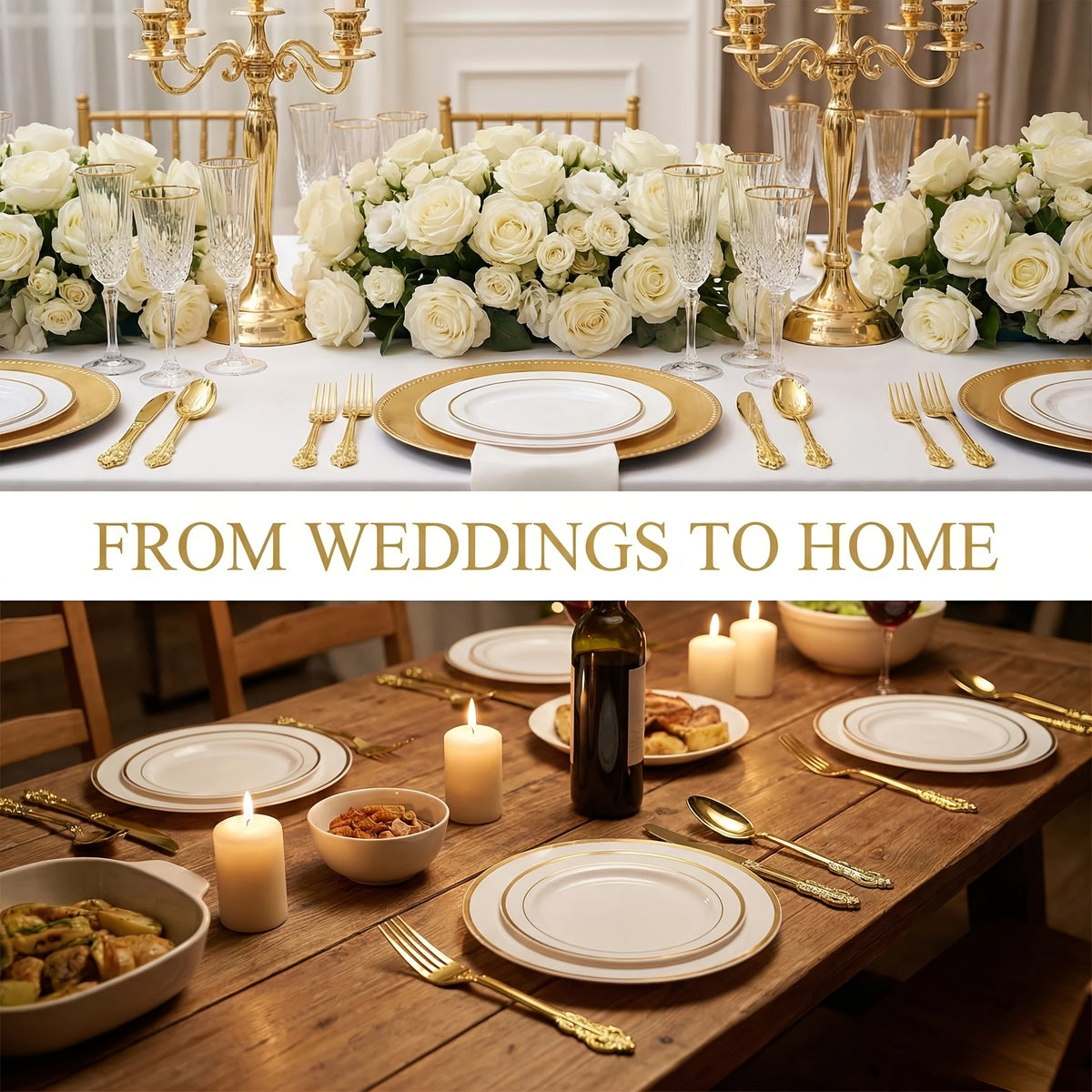 Gold Silver Disposable Cutlery Set 300pcs Serves 100 Guests – Retro Heavyweight Warp-Resistant Fancy Plastic Silverware for Parties Weddings Christmas New Year Valentine's Day Holiday Gatherings