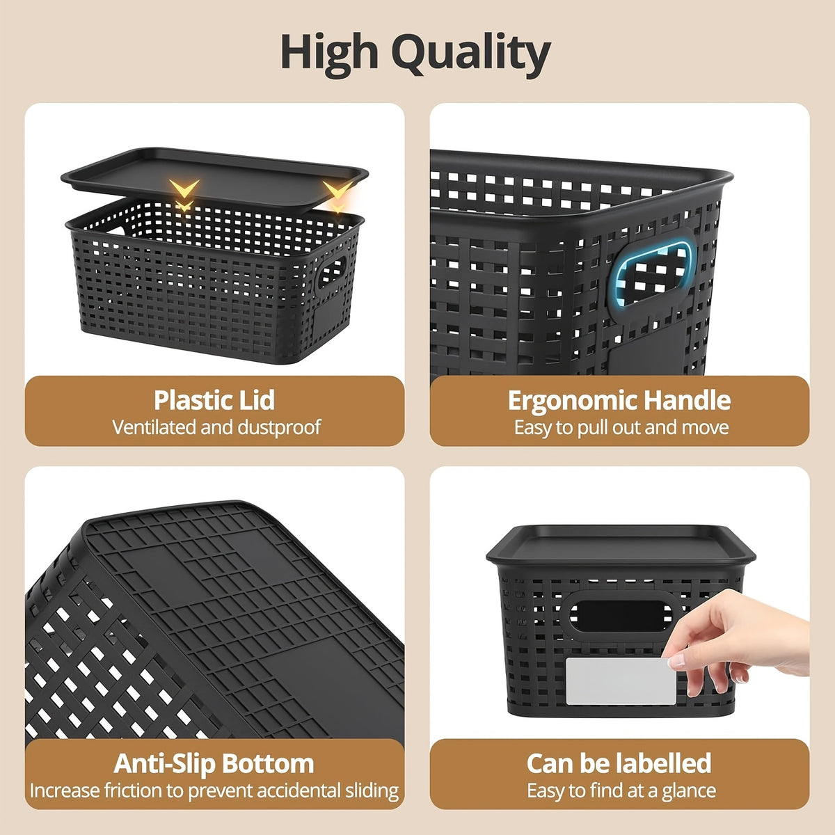 Storage Bins with Lids 4/8pcs Space-Saving Organizer 10"x7"x4" – Shelf Closet Desk Organizer for Dorm Playroom Office, Includes File Organizer Bag, White Black Gray Red