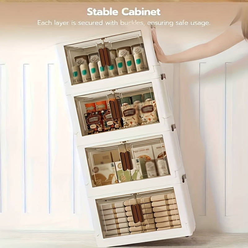 Stackable Storage Locker with Doors and Wheels - Collapsible Plastic Cabinet 1-5 Layers Large Capacity Home Organization for Bedroom Living Room Kitchen
