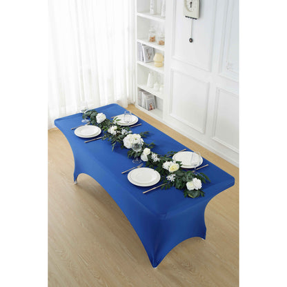 Spandex Tablecloth Fitted Stretch Table Cover 4ft 6ft 8ft - Wrinkle-Free Rectangle Table Cloth for Wedding, Party, Event, Banquet - 2-Pack Multi-Color Options White Black Navy Blue Pink
