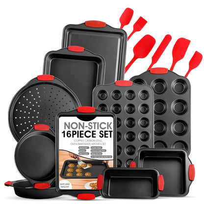 Nonstick Bakeware Set with Baking Pans – Oven-Safe Baking Sheets, Cake Pan, Muffin Pan, Loaf Pan, Roast Pan & Cookie Sheet – Complete Kitchen Baking Supplies with Rack, Whisks & Spatulas (2–24pcs)