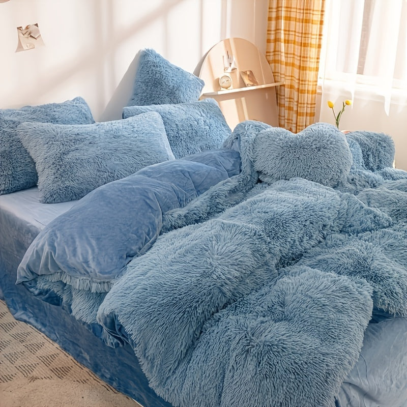 Plush Duvet Cover Set 3-Piece – Soft Fuzzy Comforter Cover with 2 Pillowcases, Cozy Warm Bedding for Bedroom & Dorm, Twin Full Queen King, 14 Colors including Solid & Tie Dye