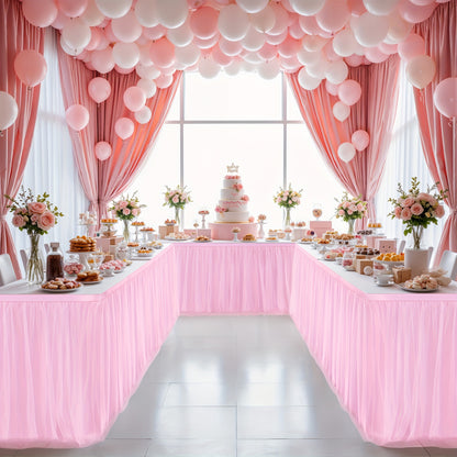 Tulle Table Skirt 6Ft Ruffle Tutu Tablecloth for Rectangle & Round Tables, Princess Birthday Party Cake Dessert Table Decoration, Easy Hook Install, 10 Colors – Pink White Black & More