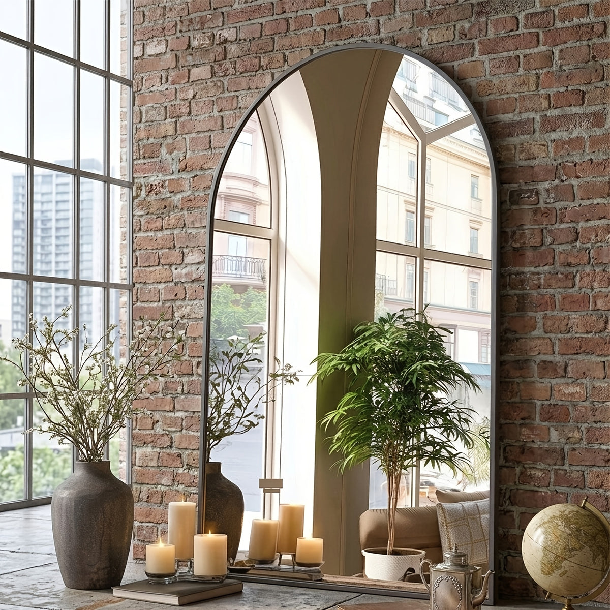 Gold Black Arch Mirror Wall Mounted Metal Frame Arched Wall Mirror Multiple Sizes for Bathroom Bedroom Entryway Living Room Vanity