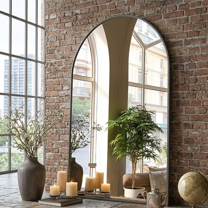 Gold Black Arch Mirror Wall Mounted Metal Frame Arched Wall Mirror Multiple Sizes for Bathroom Bedroom Entryway Living Room Vanity
