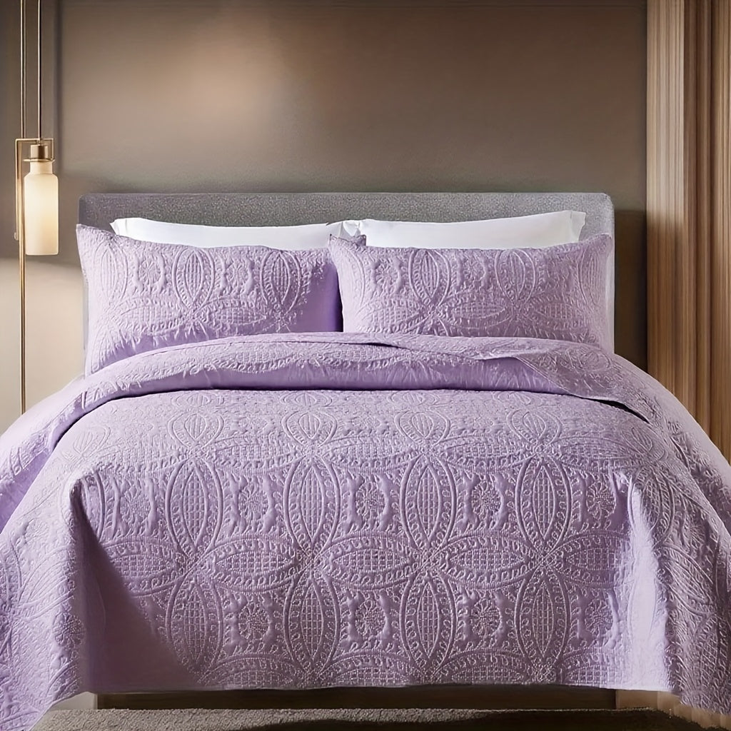 Quilt Set 3 Piece Soft Lightweight Bedding Set with 2 Pillowcases, Thin Comforter Set for Bedroom Guest Room Full Queen King, 10 Colors Washable Bed Quilt Cover Set