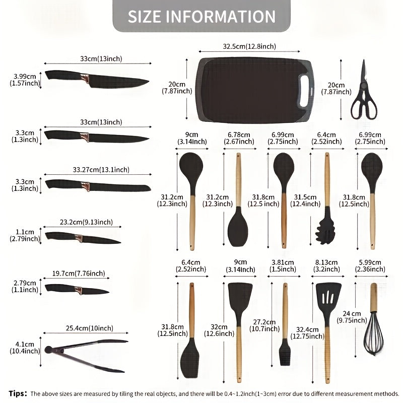 Silicone Cookware Set 19pcs Non-Stick with Bamboo Storage Containers & Knives – Heat-Resistant Pots Pans Utensils, Wooden Handle, Induction & Oven Safe, Kitchen Cooking Gift