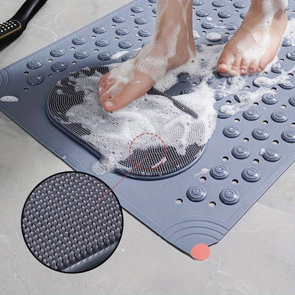 PVC Shower Mat with Massage Buttons & Polka Dot Pattern – Non-Slip Rectangular Bath Safety Mat, 0.35 Inch Thick Durable PVC, Anti-Slip Bathroom Rug for Wet Areas, 4 Colors: Blue Pink Gray Green