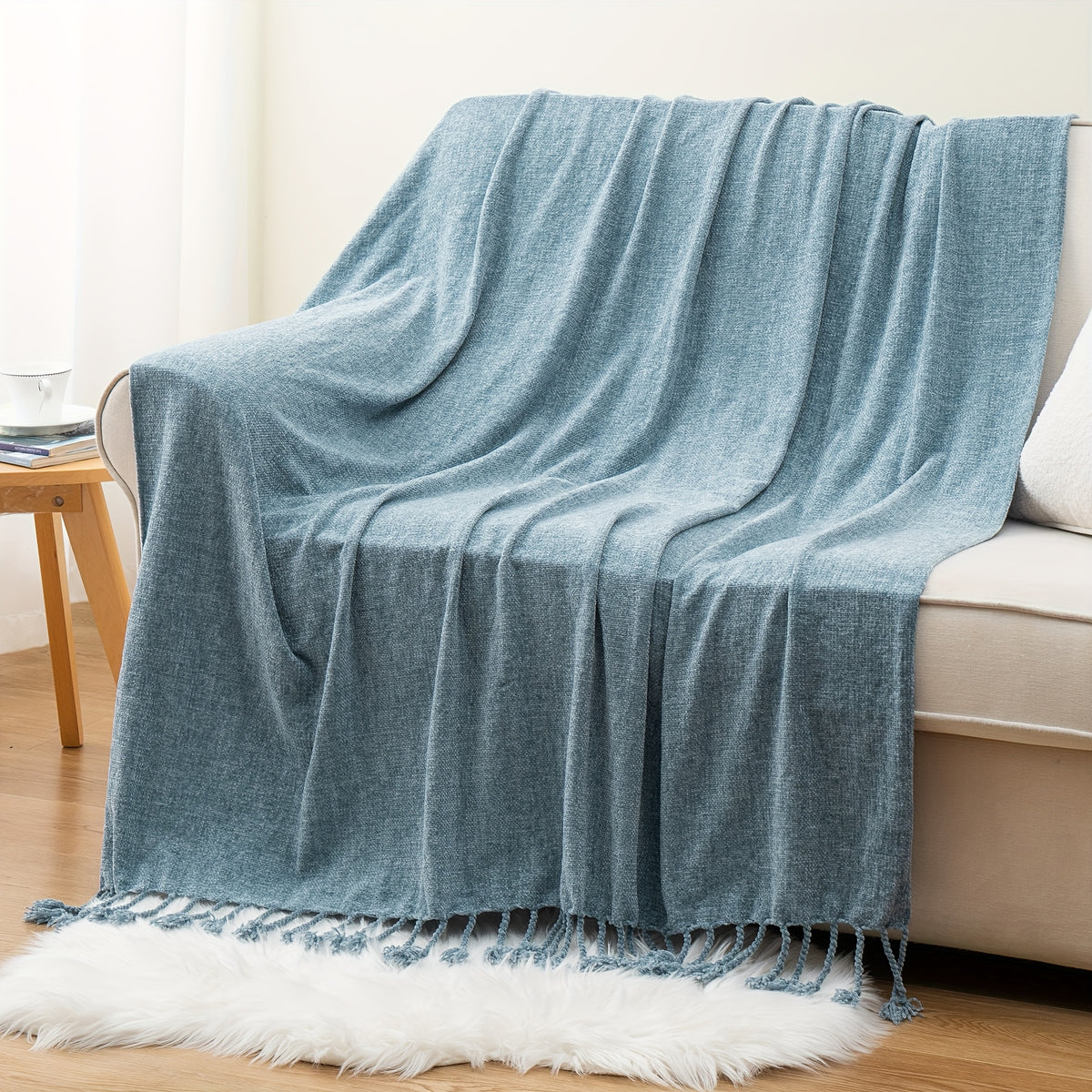 Boho Chenille Throw Blanket with Fringe 50x60 Inch – Soft Velvety Decorative Fringe Throw for Sofa Couch Bed Living Room Home Decor 17 Colors Cozy Gift for Women