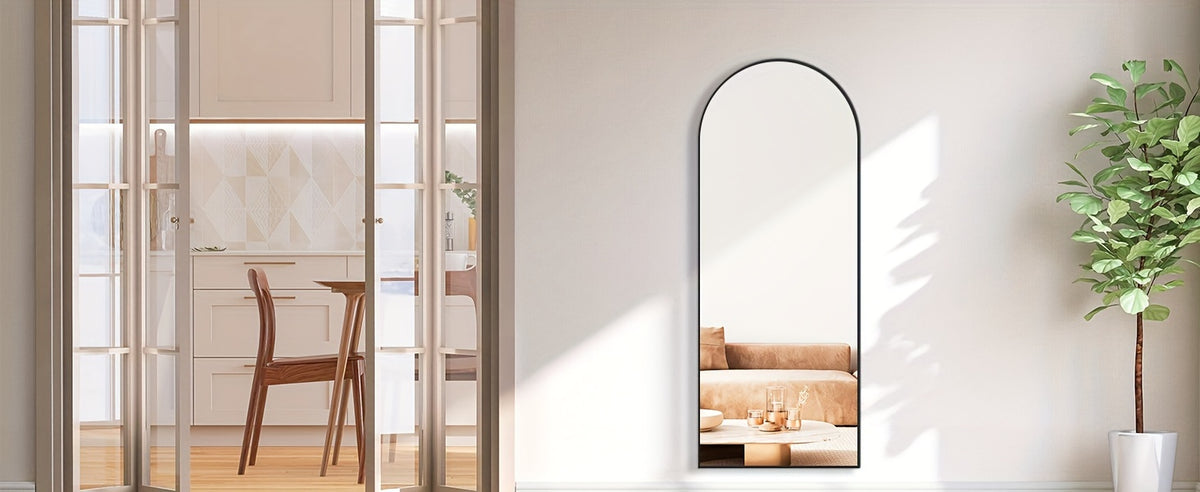 Arched Full Length Mirror | Full Body Standing, Leaning & Wall-Mounted Mirror | Modern Tall Floor Mirror for Living Room, Bedroom & Dressing Room
