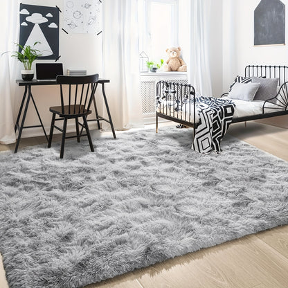 Fluffy Area Rug Non-Slip Soft Plush Carpet for Living Room Bedroom Kitchen Bathroom – Modern Home Decor Floor Mat Easy to Clean – Multiple Sizes & Colors Coffee Gray Black