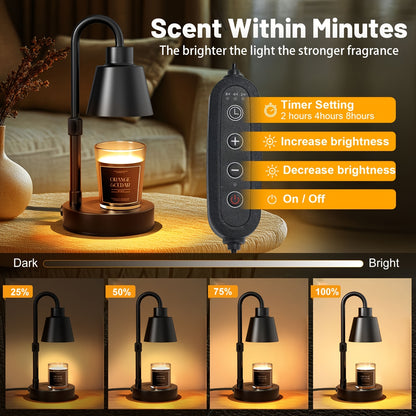 Candle Warmer Lamp 2 Pack Electric Wax Warmer with Timer & Dimmer for Jar Candles – Adjustable Height 10-14in, 4 Brightness Levels, Cozy Home Decor Gift for Bedroom, Living Room & Office – Black