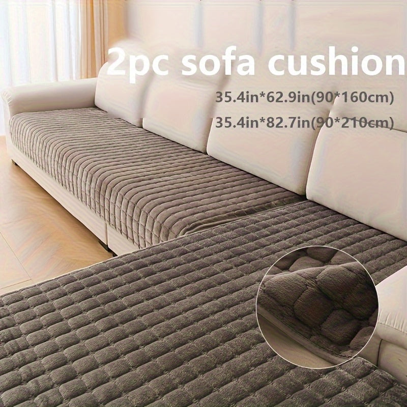 Quilted Velvet Sofa Cover 2 Piece Flannel Furniture Protector – Soft Durable Polyester Couch Slipcover All-Season Pet Friendly Machine Washable for Living Room Bedroom Office – White Glam Style