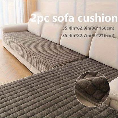 Quilted Velvet Sofa Cover 2 Piece Flannel Furniture Protector – Soft Durable Polyester Couch Slipcover All-Season Pet Friendly Machine Washable for Living Room Bedroom Office – White Glam Style