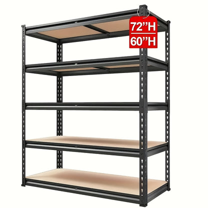 Heavy Duty Metal Shelving Unit 5 Tier 2000LBS Capacity, Adjustable Steel Storage Shelves for Garage Basement Warehouse Kitchen Pantry, Industrial Metal Shelf Rack in 60 or 72 Inch Height, Black