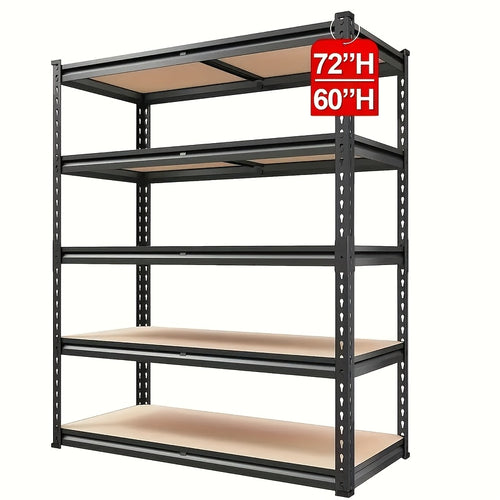 Heavy Duty Metal Shelving Unit 5 Tier 2000LBS Capacity, Adjustable Steel Storage Shelves for Garage Basement Warehouse Kitchen Pantry, Industrial Metal Shelf Rack in 60 or 72 Inch Height, Black