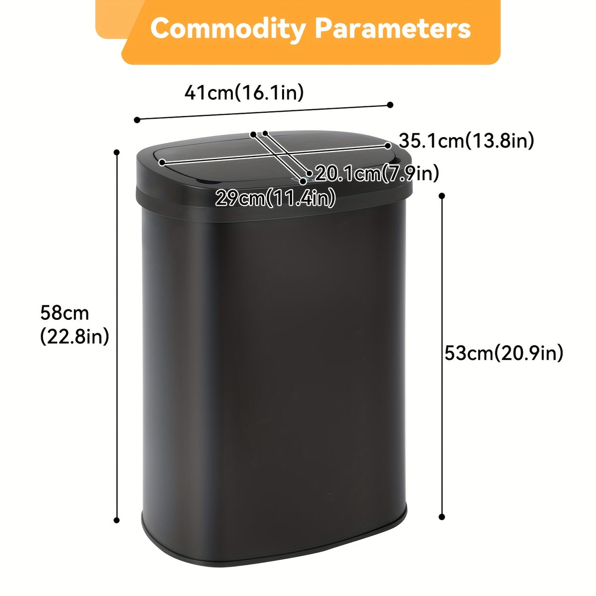 13 Gallon Touchless Motion Sensor Trash Can 50L – Automatic Smart Garbage Can for Kitchen, Office, Bedroom & Living Room, Plastic & Stainless Steel, Multiple Colors