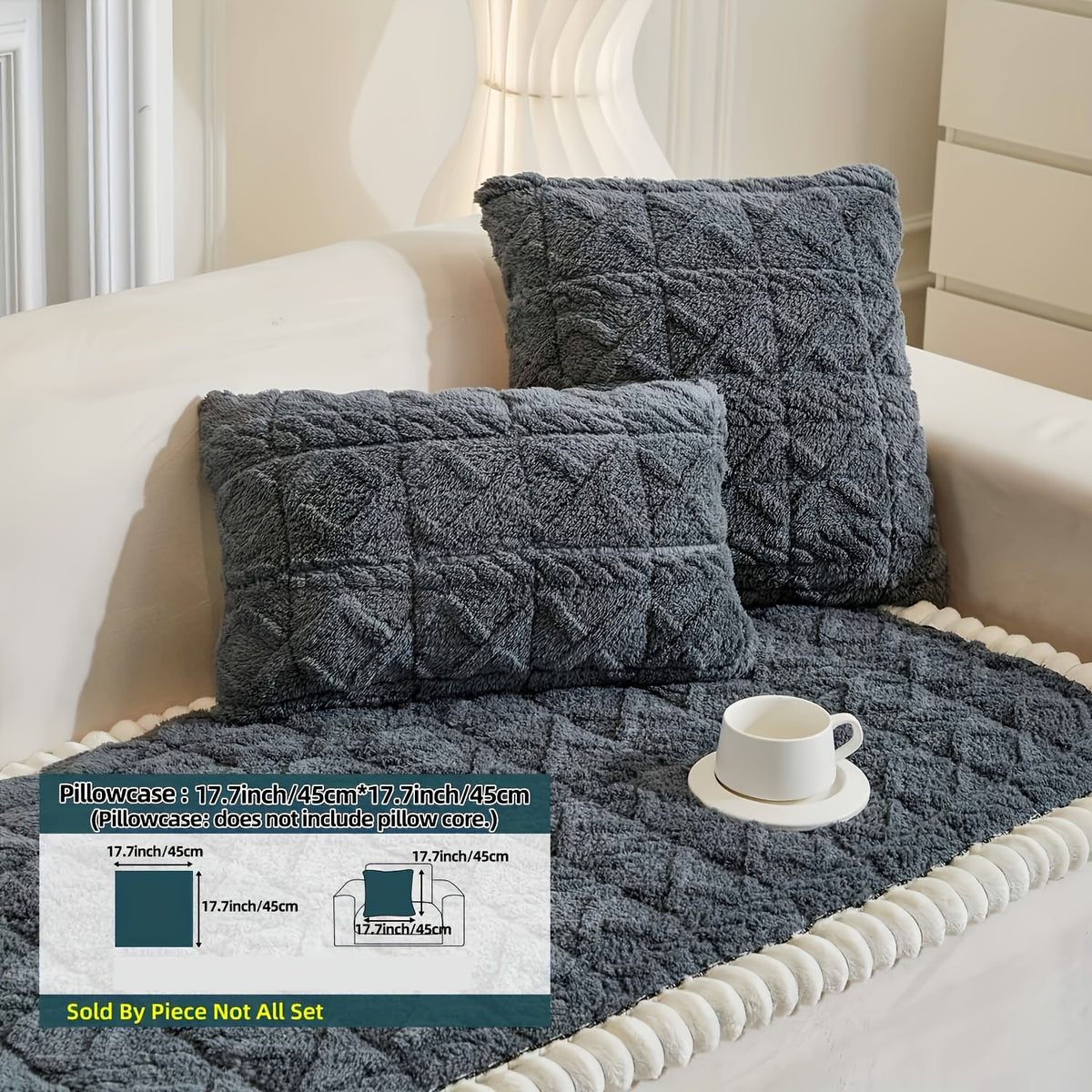 Bohemian Sofa Cover Quilted Plush with Ruffles – Machine Washable Couch Protector for Pets, Anti-Slip Furniture Cover for Armchair Loveseat 3 4 Seater Sofa