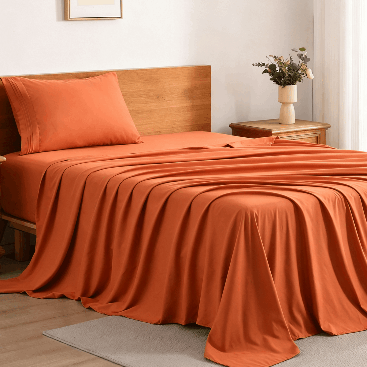 Cooling Bed Sheet Set 3/4 Piece 18 Inch Deep Pocket, Soft Breathable Microfiber Sheets for Hot Sleepers Hotel Luxury Summer Bedding Twin Full Queen King, 12 Colors Available