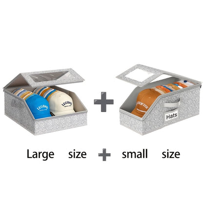 Stackable Baseball Cap Storage Box Organizer, Holds 24 Caps Per Box, Dustproof Cardboard Hat Box with Lid, Space-Saving Hat Organizer for Closet, Stores Hats, Socks, Underwear & Toys, Men & Women, Gray