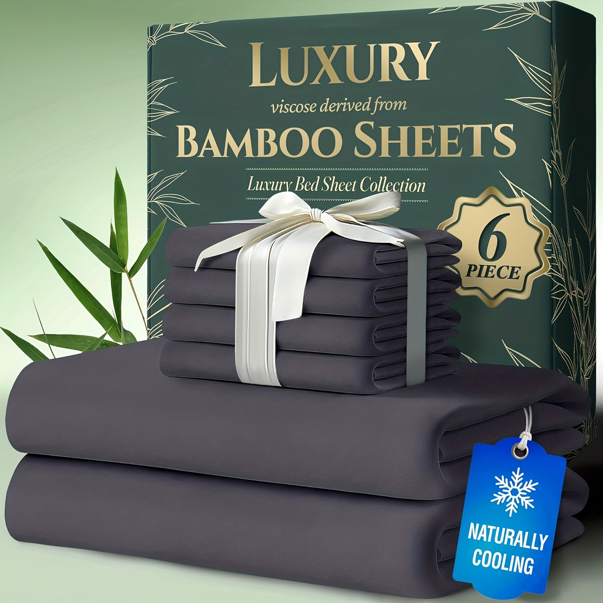 Bamboo Cooling Bed Sheets 6 Piece Set - 17 Inch Deep Pocket Fitted Sheet for Hot Sleepers, Cloud-Soft Luxury Flat Sheet & Pillowcases, Twin Full Queen King, Breathable Hypoallergenic Bedroom Bedding