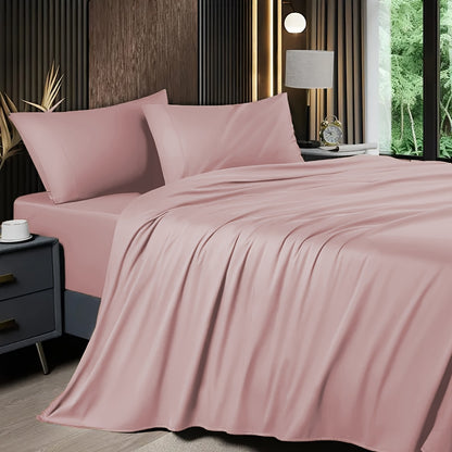 Cooling Bamboo Bed Sheet Set 4-Piece 2200TC – 16" Deep Pocket Silky Soft Breathable Luxury Bedding Flat Sheet Fitted Sheet & Pillowcases Twin Full Queen King in 11 Colors
