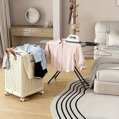 Foldable Laundry Hamper with Wheels – Large Dirty Clothes Basket with Lid for Bedroom Bathroom Dorm RV Home Storage Organizer