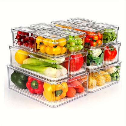 Fridge Organizer Bins with Lids 14 Pack Stackable Clear Refrigerator Storage Containers for Fruit Vegetable Food Drinks Cereals Kitchen Pantry Organization