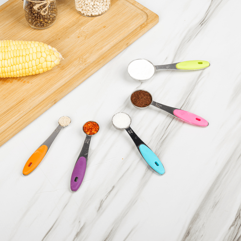 Stainless Steel Measuring Cups and Spoons Set with Silicone Handle, Precise Baking and Cooking Measurement Tools, 5-Piece Measuring Spoon Set or 10-Piece Complete Set