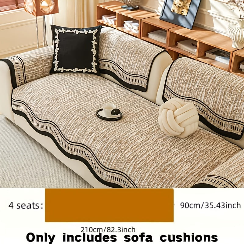 Chenille Sofa Cover Cushion 2 3 4 Seater Non-Slip Anti-Scratch Couch Protector, Premium Minimalist Sofa Slipcover All Season Universal Fit for Living Room Bedroom, Black Grey Beige Coffee