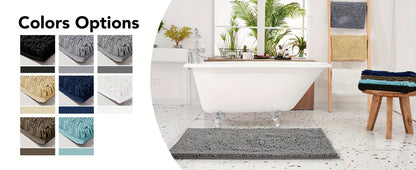 Bath Mat Non-Slip Chenille Bathroom Rug 24x17 Inch - Thick Soft Quick Dry Absorbent Machine Washable Shower Mat with Rubber Backing for Bathtub Floor Sink