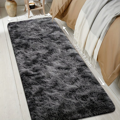 Tie-Dye Plush Runner Rug 31.5x78.7 Inch Soft Fluffy Non-Slip Absorbent Floor Mat for Living Room Bedroom Hallway Home Decor – Light Grey Dark Gray Pink Black
