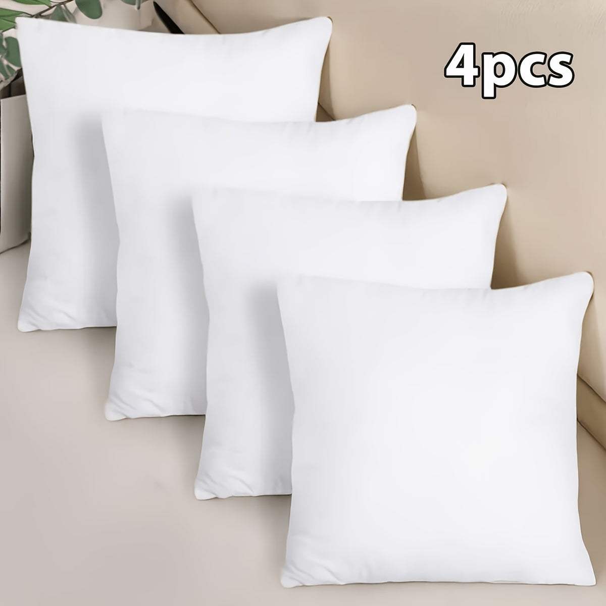 Square Pillow Inserts Hypoallergenic Cushion Filling 1/2/4 Pack – White Fiber Fill Throw Pillow Inserts for Sofa Bed Patio, Fluffy & Soft for Living Room Bedroom Office Outdoor Decor