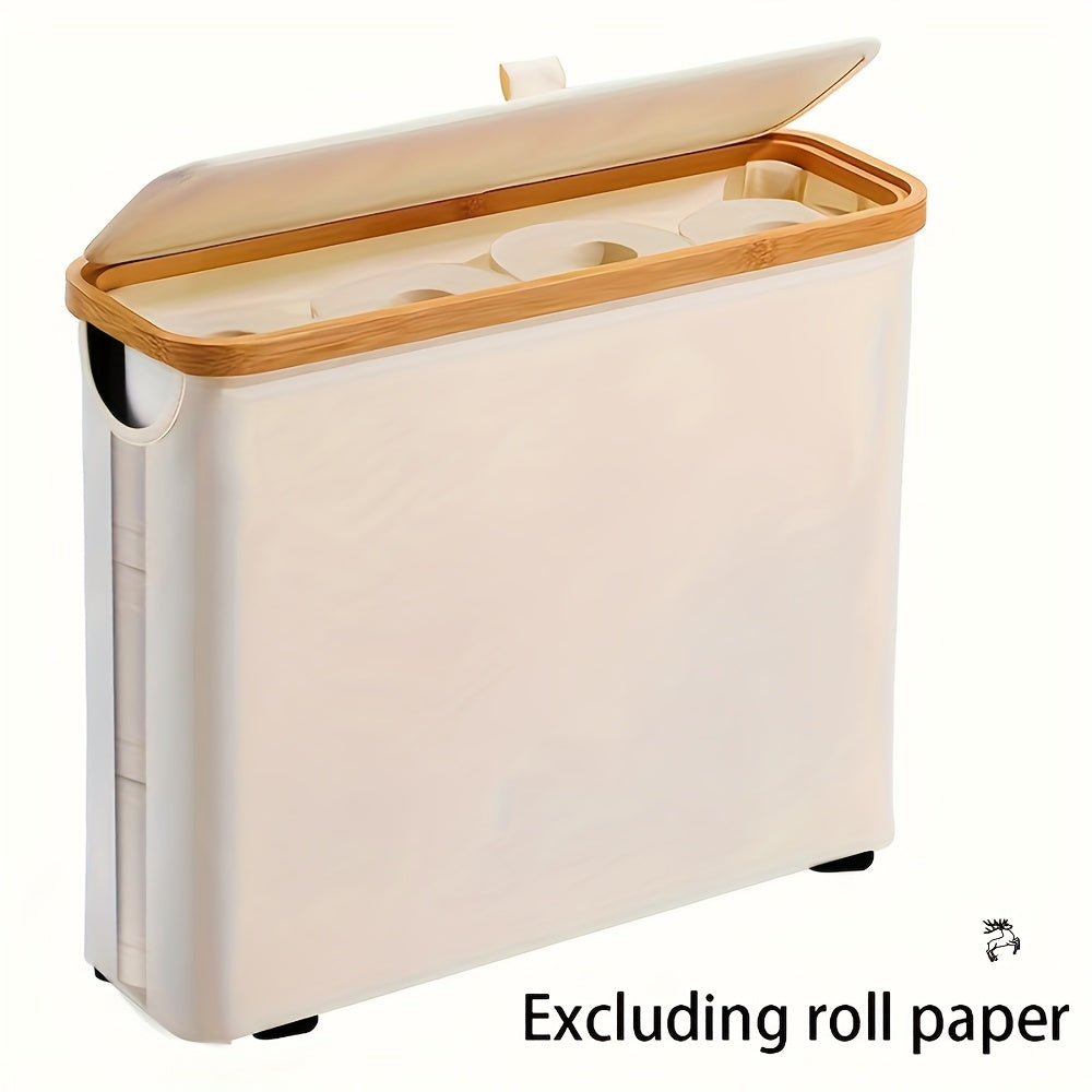 Bamboo Toilet Paper Holder with Lid Foldable, Bathroom Storage Box Organizer Holds 12 Rolls, Toilet Paper Storage Container for Bathroom Counter Cabinet, Black White Gray Mini, Random Color Available