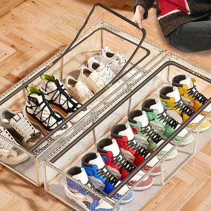 Shoe Storage Boxes Clear 2 Pack - Transparent PVC Stackable Shoe Organizer with Steel Frame & Foldable Design, Space Saving Shoe Rack for Closet Home Dorm Under Bed Organization
