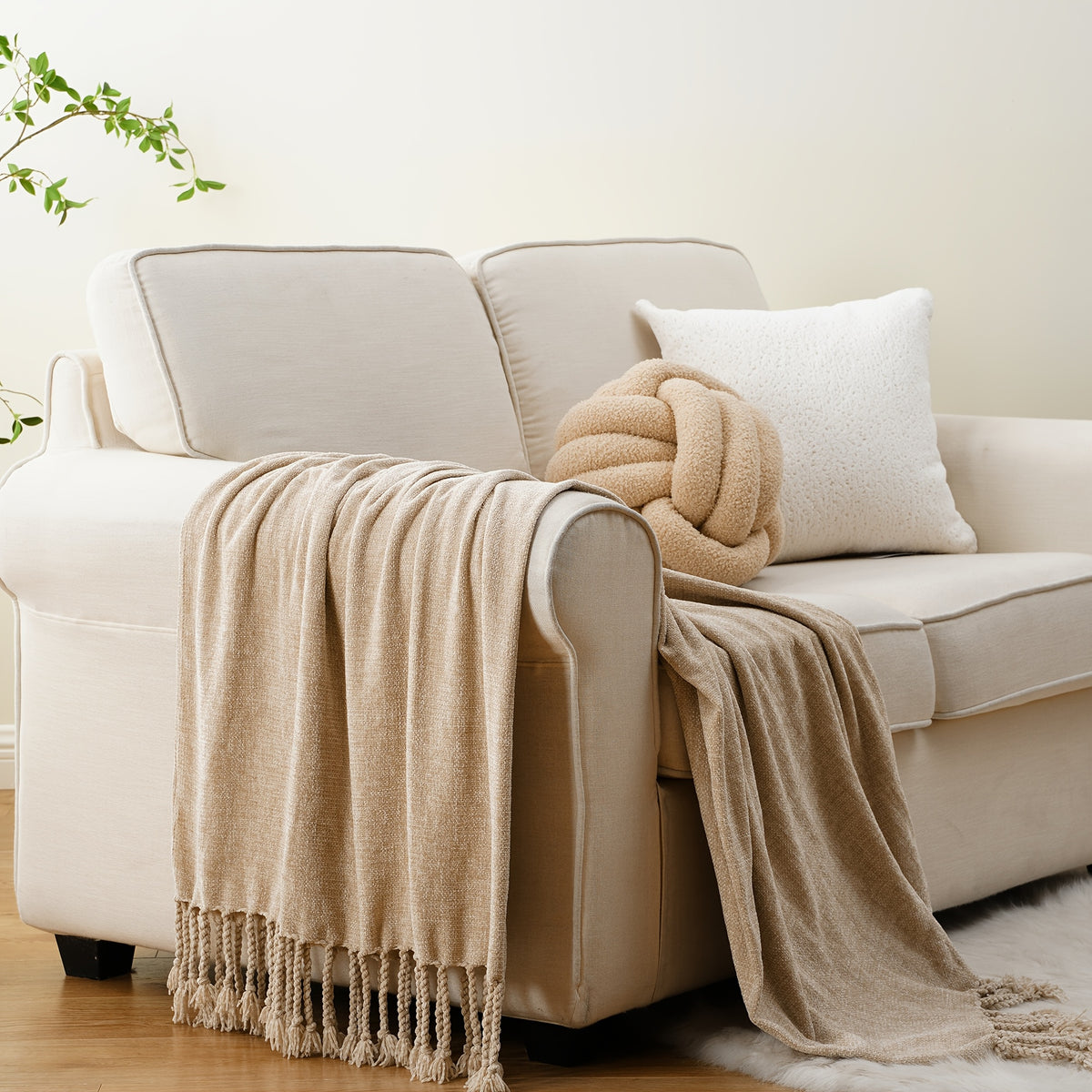 Boho Chenille Throw Blanket with Fringe 50x60 Inch – Soft Velvety Decorative Fringe Throw for Sofa Couch Bed Living Room Home Decor 17 Colors Cozy Gift for Women