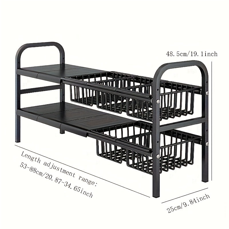 Under Sink Organizer 2 Tier Expandable Cabinet Shelf, Under Sink Storage with Detachable Panels and Baskets, Adjustable Under Sink Cabinet Organizer for Kitchen Bathroom Pantry, 3 or 5 Shelf Options