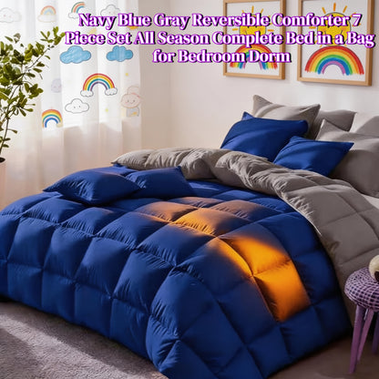 Comforter Sets Queen King Full 7 Piece Bed in a Bag – Soft Satin-Like Fabric, Breathable Quilt Set with Fitted Sheet, Flat Sheet & 4 Pillowcases, Multiple Colors for Bedroom Hotel School