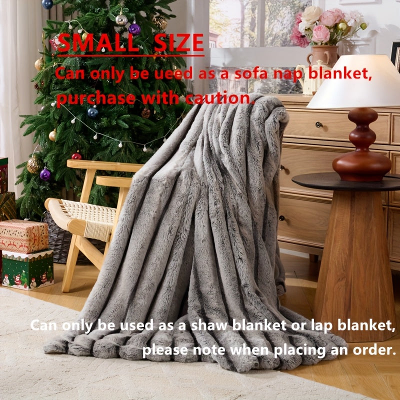 Faux Rabbit Fleece Blanket, Double Layer Thickened Soft Warm Throw – All Season Reversible Blanket for Adults, Couch, Bed & Travel, Machine Washable, Throw / Twin XL / Queen / King, Grey Khaki Beige