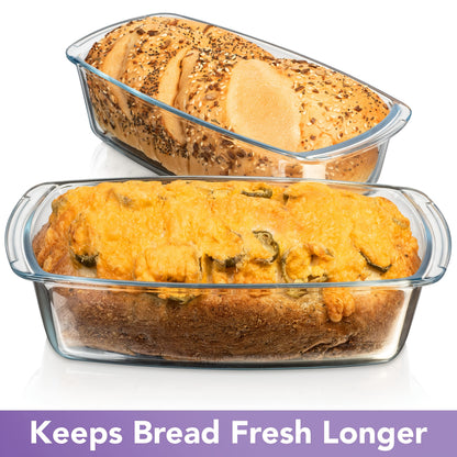 Glass Loaf Pan with Lid Large Capacity 1.9Qt – Microwave & Oven Safe Bread Baking Dish with Handle, Stackable Sealable Glass Baking Pan for Bread, Cakes & Food Storage, Kitchen Baking Supplies