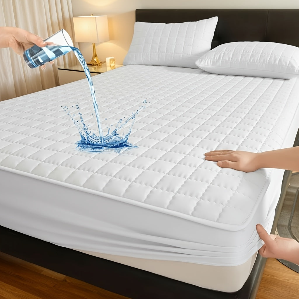 Waterproof Fitted Sheet Checkered Pattern Soft Breathable Mattress Protector - Lightweight Minimalist Bed Sheet for Twin Full Queen King - Pink Blue Green Khaki Black White Gray