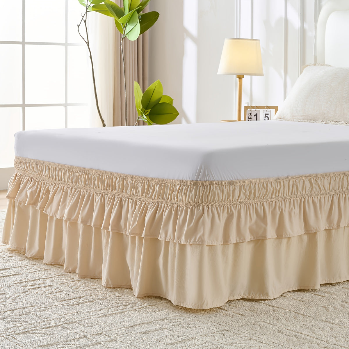 Ruffle Bed Skirt 16 Inch Drop Elastic Wrap Around – Twin Full Queen King/CK, 10 Colors, Easy No-Lift Install, Machine Washable Dust Ruffle