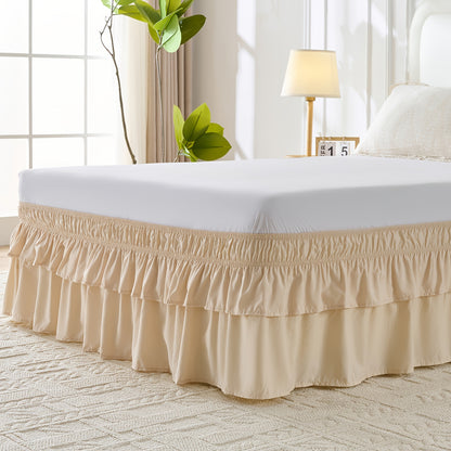 Ruffle Bed Skirt 16 Inch Drop Elastic Wrap Around – Twin Full Queen King/CK, 10 Colors, Easy No-Lift Install, Machine Washable Dust Ruffle