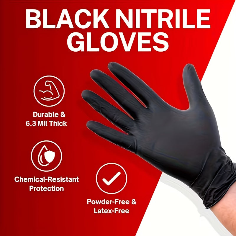 Black Nitrile Disposable Gloves 200 Pack – High-Density Latex-Free Chemical Resistant Gloves for Cleaning Tattooing Painting Car Washing, Industrial Grade Flexible Fit, S M L XL