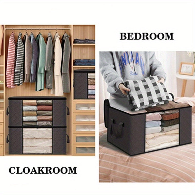 Large Storage Bags 4 Pack 23.78 Gallon Foldable Closet Organizer Bins with Reinforced Handles for Clothing, Blankets, Comforters & Bedding – Under Bed Storage Containers, Black or Gray