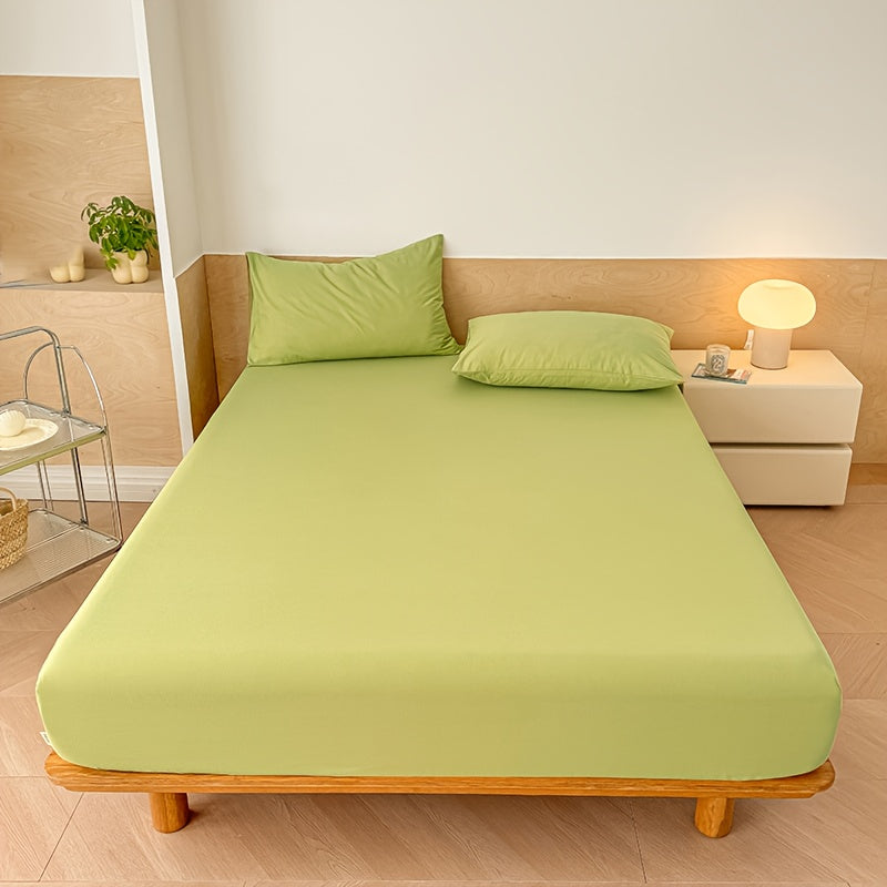 Soft Fitted Bed Sheet Set 3-Piece with 2 Pillowcases – Solid Color Layered Fitted Sheet for Bedroom Guest Room Hotel Mattress Protection