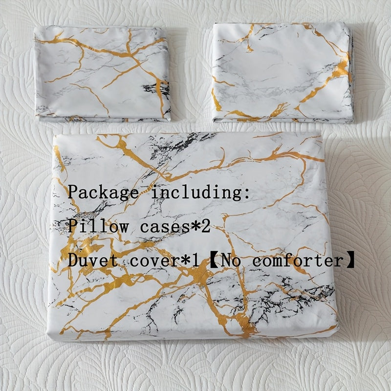 Duvet Cover Set 3-Piece Bronzing Texture | Super Soft Breathable Bedding Set with 2 Pillowcases, Twin Full Queen King, All-Season Bedroom Dormitory Comforter Cover, White Khaki Black