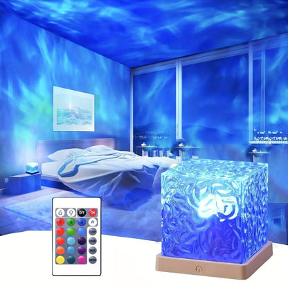 Ocean Wave Projector Light 16 Color – 3D Holographic Water Ripple LED Night Light with Remote Control & Touch Switch, USB Powered Romantic Atmosphere Lamp for Bedroom, Living Room, Meditation & Relaxation